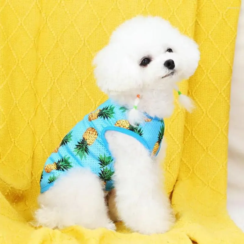 Abbigliamento per cani T-shirt estiva con stampa ananas alla moda per cuccioli, camicetta in poliestere decorativa