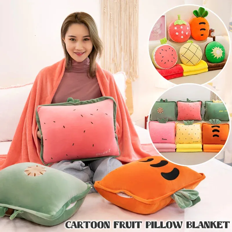 Blankets 3 in 1 Multifunction Fruit Plush Throw Pillow Blanket Warm Hand Cushion for Kids Adult Girls Sofa Bedding Cartoon Stuffed Gift 231124