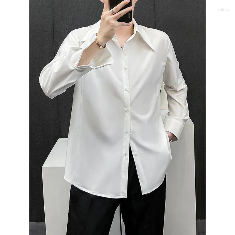Casual overhemden voor heren, revers, loszittend wit overhemd met lange mouwen, Koreaanse versie, eenvoudig woon-werkverkeer, enkele rij knopen, knappe kleding