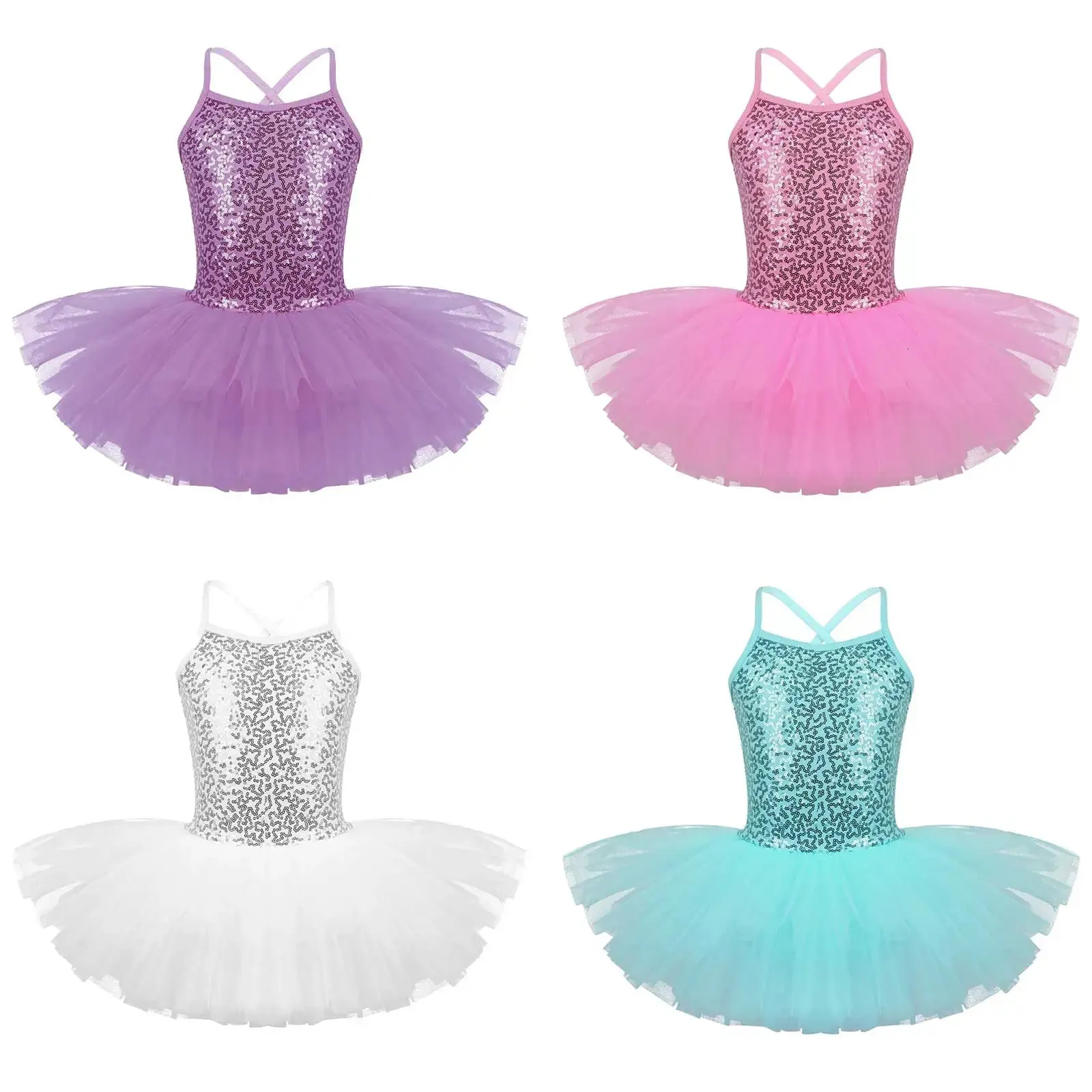 Dancewear Kids Girls Shiny Sequined Tutu Dress Ballet Clothing Dancewear Gymnastics Leotard Dress Professional Ballerina Dancing Costume 231124