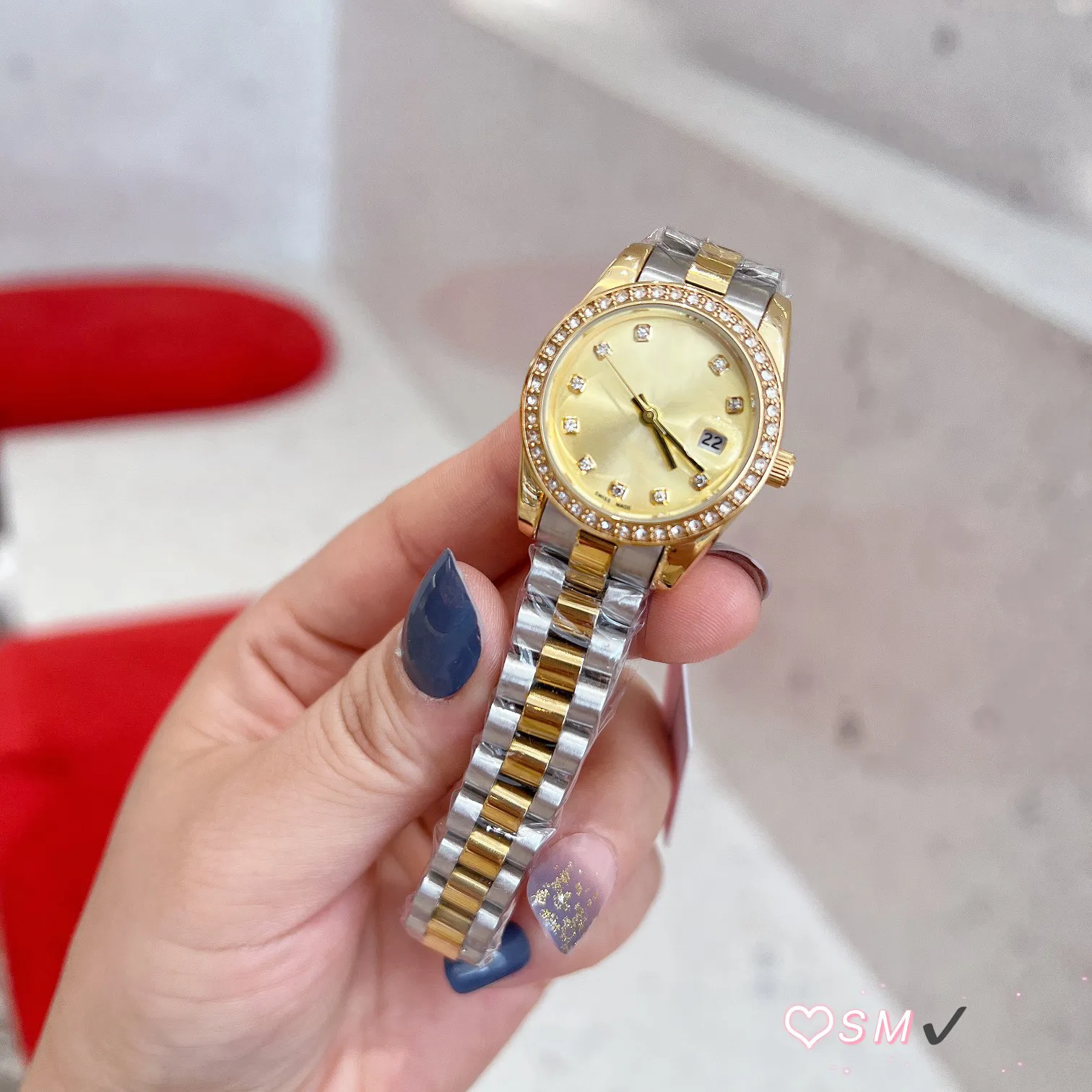 Wysokiej jakości damskie zegarek zegarek 28 mm data Kobiet Diamond Designer Gold Watch Just Christmas Mother's Day's Prezent