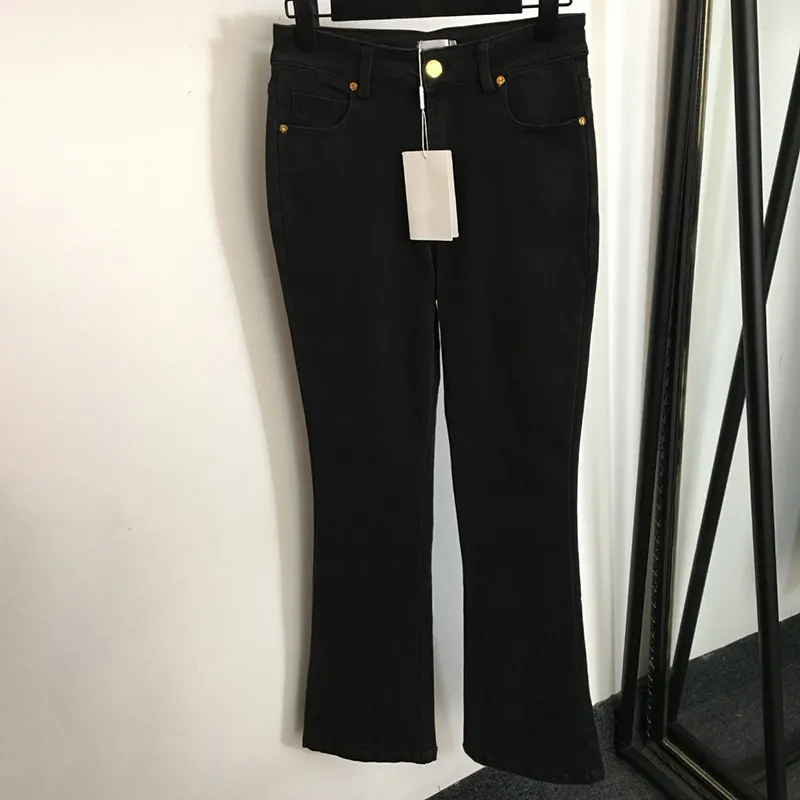 Pantalon en Jean Slim taille haute pour femme, pantalon en Denim de luxe, avec poches noires, Long de styliste, Style de rue, personnalité