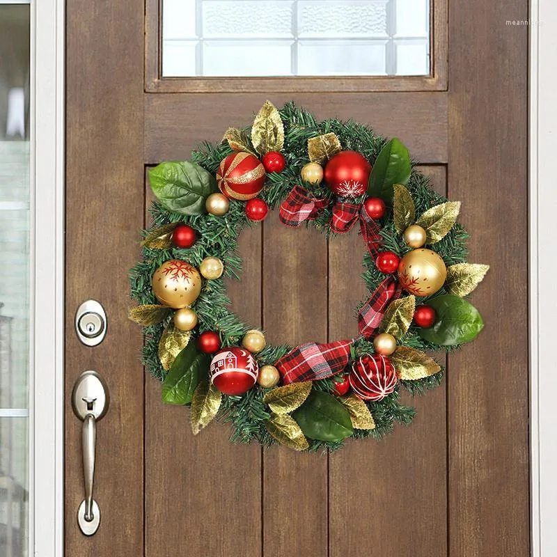 Flores decorativas Delicada corona de puerta de Navidad artificial con diseño de tema para regalos colgantes de árboles Familia Noel