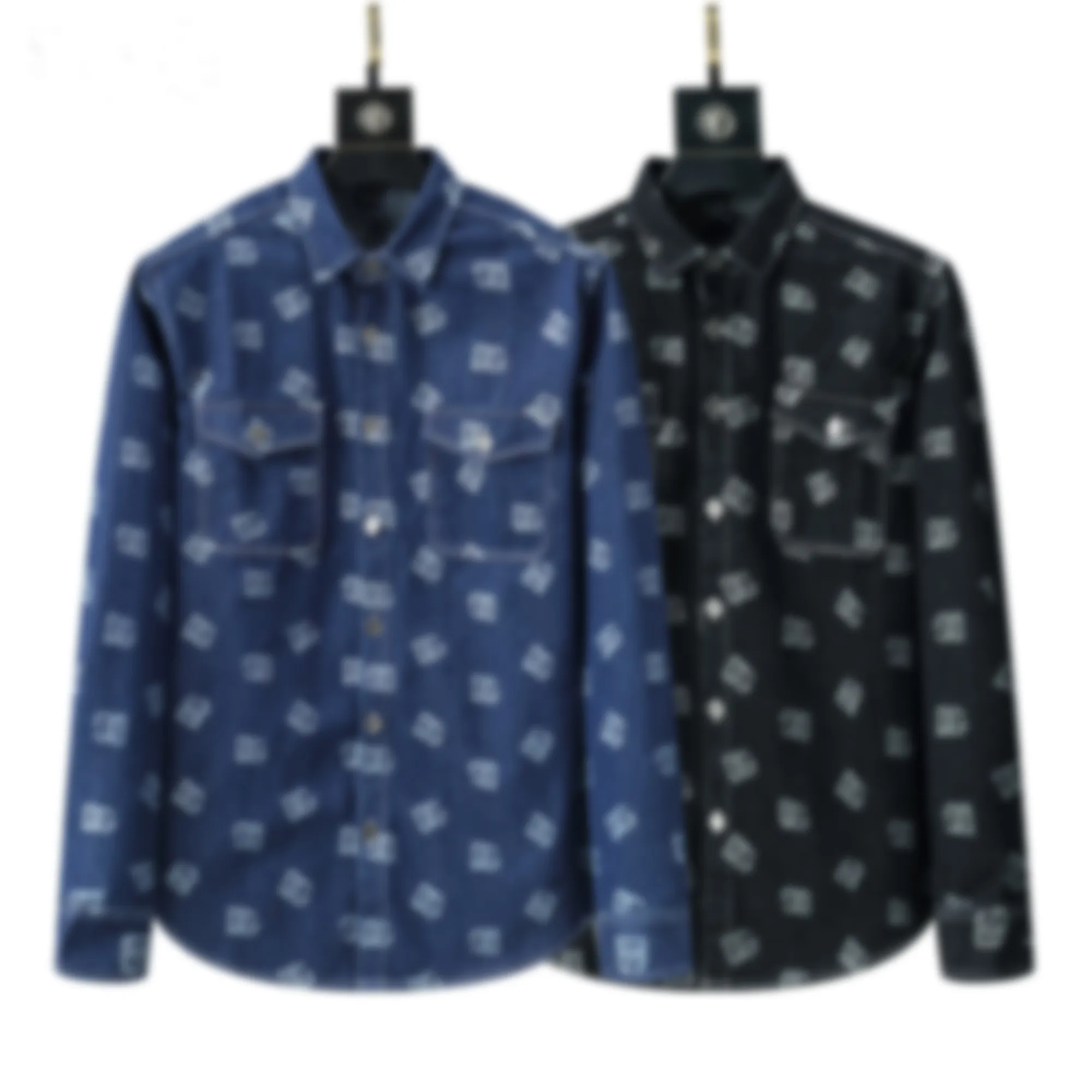 2024 Мужское дизайнерское пальто джинсовая куртка с двойной буквой Кожаные карманы жаккардовые мужские повседневные рубашки рубашка с длинным рукавом женская синяя M-3XL