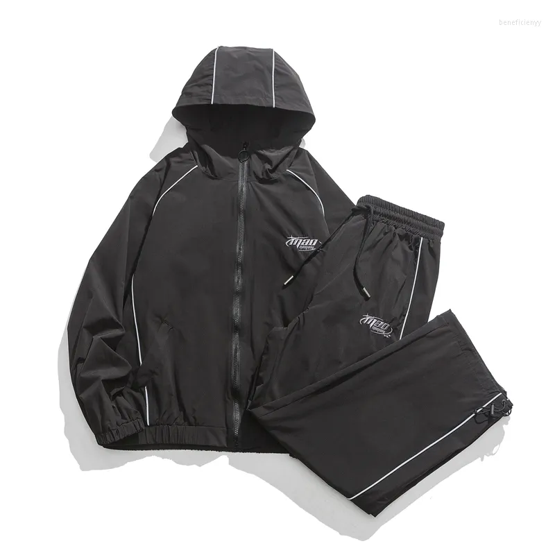 Мужские спортивные костюмы Spring 2023 мужской улица Простой спортивный костюм черный курт для капюшона пара повседневная мода Retro Harajuku 2 Piece Set