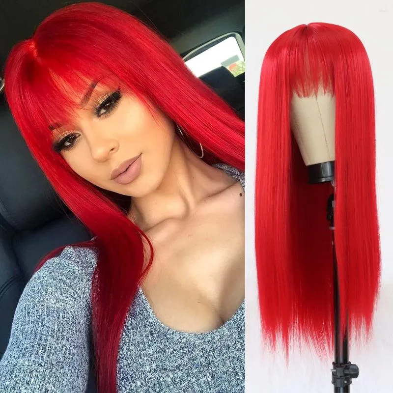 Synthetic Wigs Red Wig For Women Long With Bangs Straight Hair Natural Cute Daily Party From 24 94 DHgate