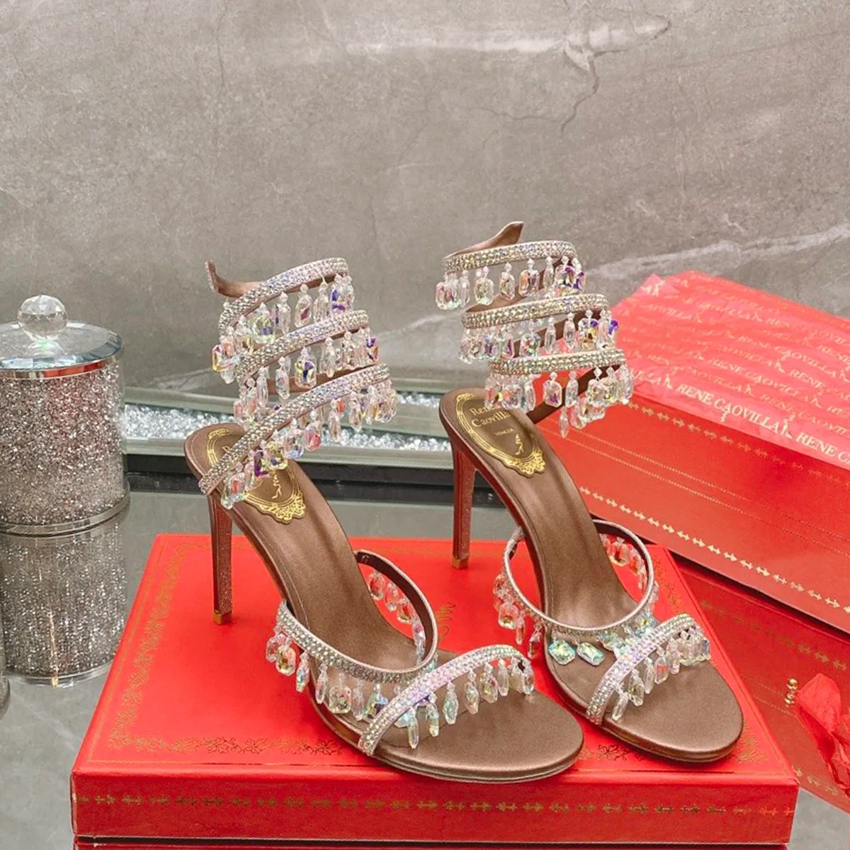 Bulk Rene Caovilla Crystal Rhinestone Satin Rene Caovilla Sandals 