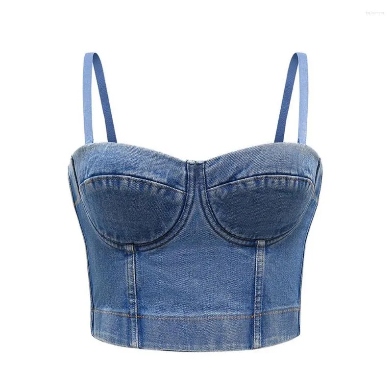 Bustiers Corsetsets Irene Tinnie Chegada Azul Party Tops tops sem mangas verão para mulheres 2023 BRA AJUTA SEXY Jean Crop Top