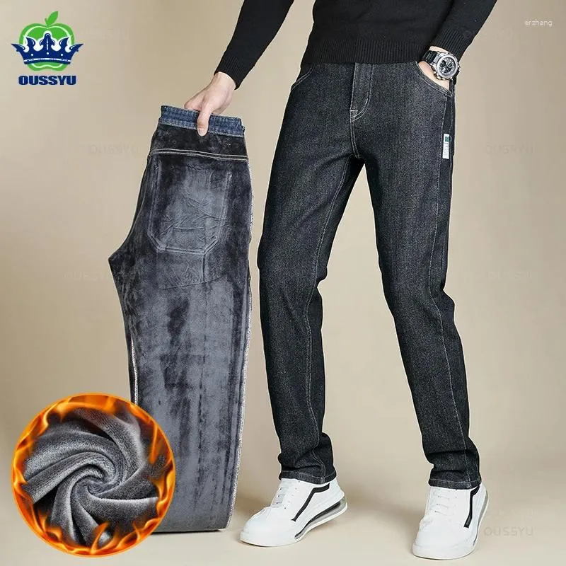 Jeans pour hommes Marque Vêtements Hiver Polaire Chaud Hommes Coton Droit Denim Pantalon Classiques Affaires Épais Flocage Pantalon Mâle Plus Taille