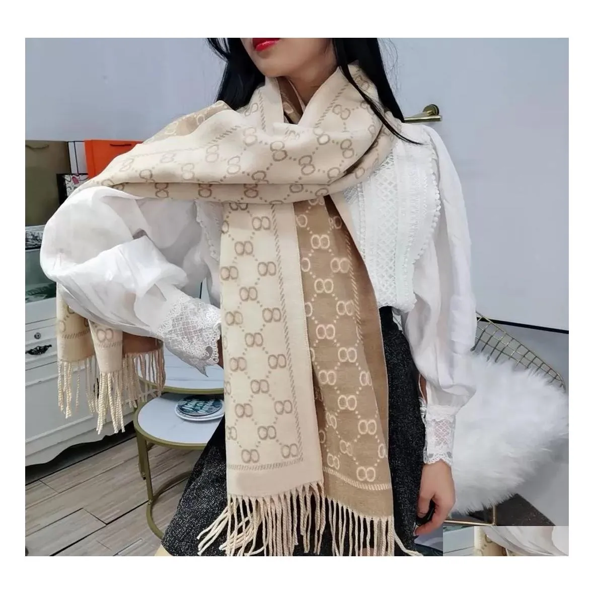 Scarves High Quality Women Cashmere Scarf Fl Letter Printed Scarfs Designer Soft Touch Winter Long Shawls Drop Delivery Fashion Acce Dhryb