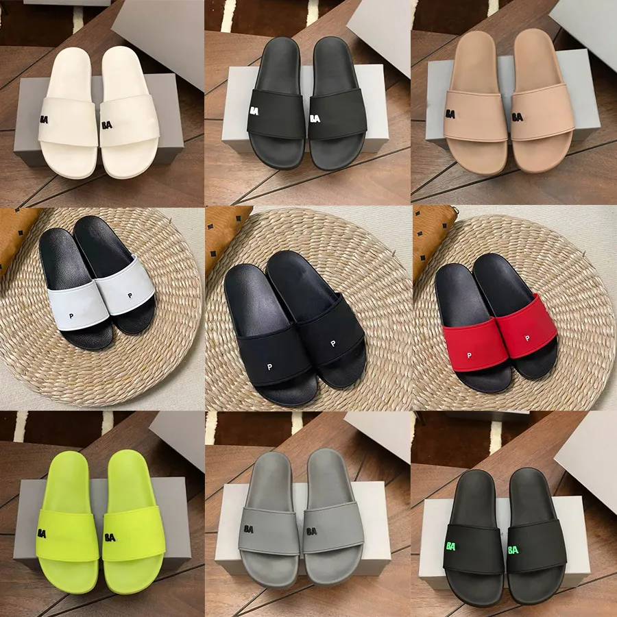 Damer Herr Designer Tofflor Äkta Läder Dam 2023 Sommar Strand Grön Tofflor Causal Flip Flops Flat Slides Sandaler 35-46