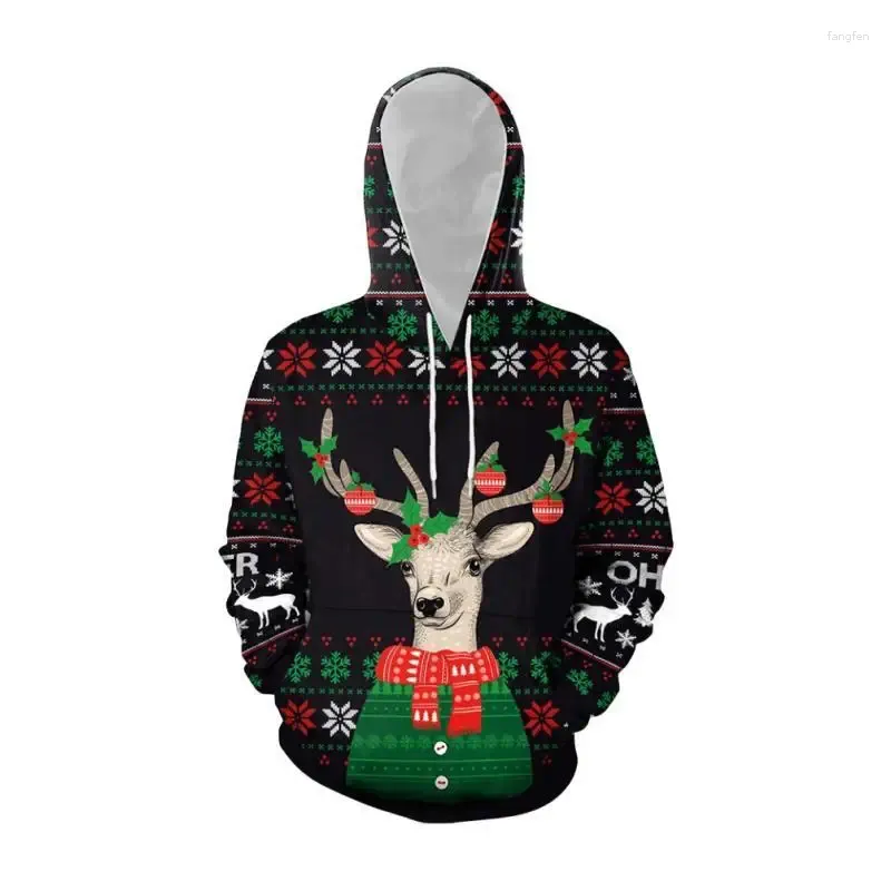 Men's Hoodies Oversized Men Women Pullovers Christmas 3D Hooded Chic Clothing Outdoor Sweater Red Funny Reindeer Jumper Streetwear Y2k Tops