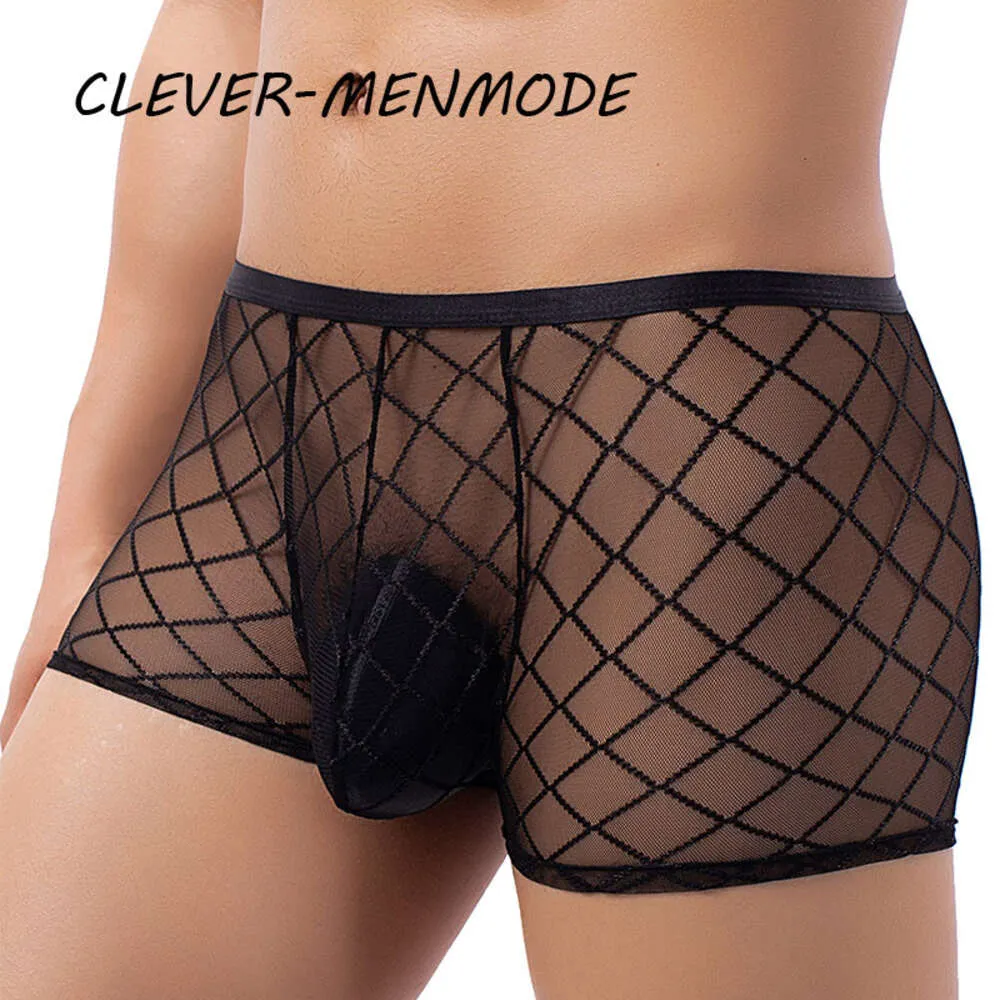 Men's Sexy Porn Sheer Fishnet Boxers Transparent Lace Mesh Panties Ultra Thin Breathable Low Rise Lingerie Exotic Mini Clothing