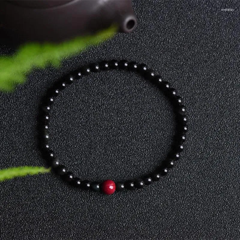Charm Bracelets Natural Obsidian Single Ring Bracelet Cinnabar Beads Fashionable Simple And Versatile Men's Women's Raw Jewelry