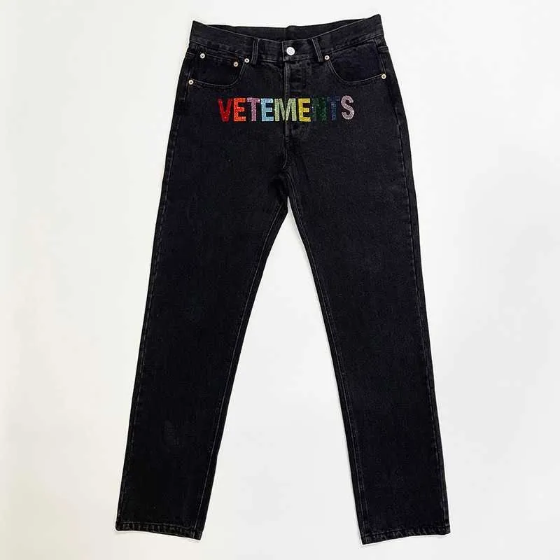 Мужские джинсы Vetements Geans Окрашенные горячие бриллианты свободные повседневные джинсы мужчины женщины 11 Vetements прямые брюки Джинсы Men J230420