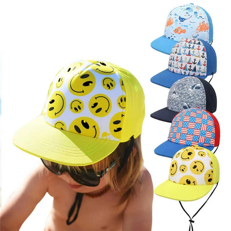 Caps S Summer Baby Girls Peaked Cartoon Boys Beach Quick-Tork Children's Sun Hat utomhus UV Sunscreen Visor Cap för småbarn Kids P230424