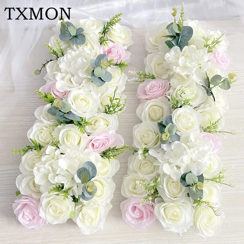 Autres fournitures de fête d'événement Mariage de luxe Rose Fleur Rangée Artificielle Pivoine Hortensia Route Plomb DIY Fond Mur En Plein Air Partie Arc Décor Tir Props 230425