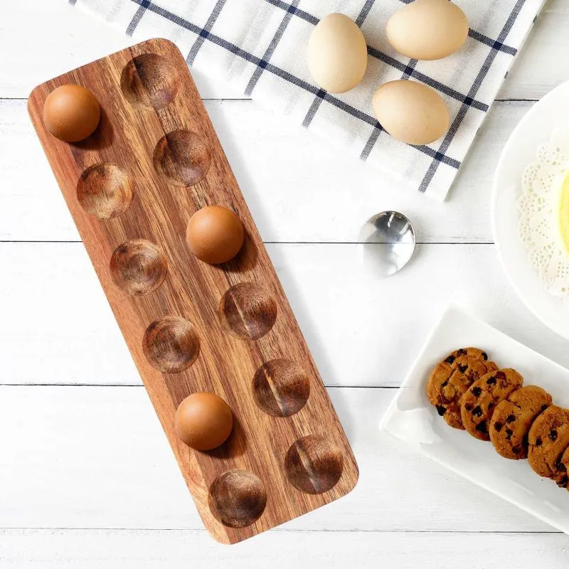 Butelki do przechowywania 12 otworów w stylu japoński drewniany podwójny rzędowy pudełko jaja organizator stojak na jajka uchwytowe akcesoria do wystroju kuchni
