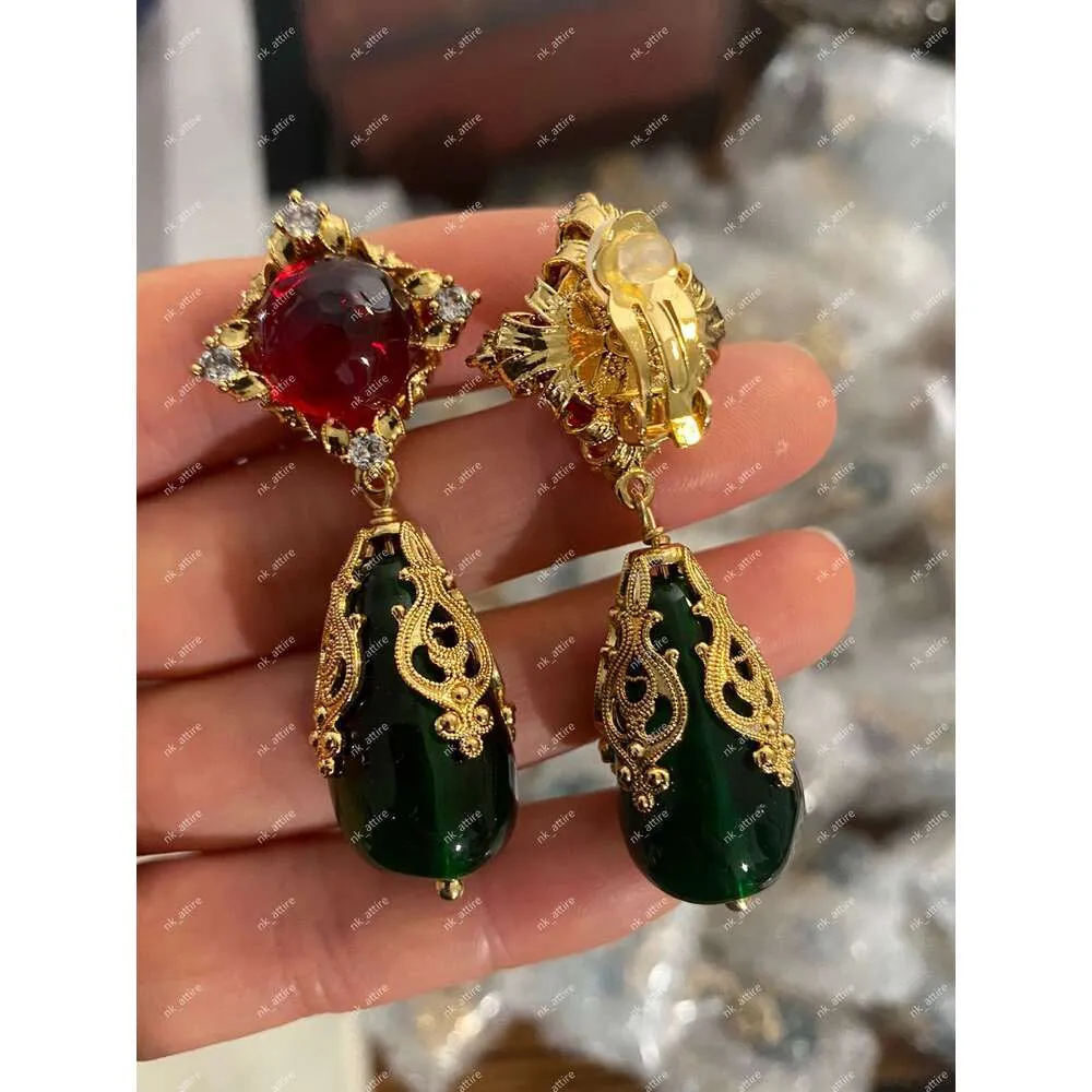 Bijoux Vintage luxe boucles d'oreilles médiévales en gros Style cour médiévale verre perle rétro boucle d'oreille Clip