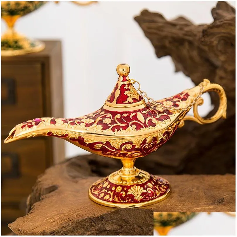Doftlampor Fairy Tale Aladdin Magic Lamp Vintage Censer Creative Metal Aroma Burner MTI Color rökelsebrännare Anländer 35x12x18.5 Dhtdj