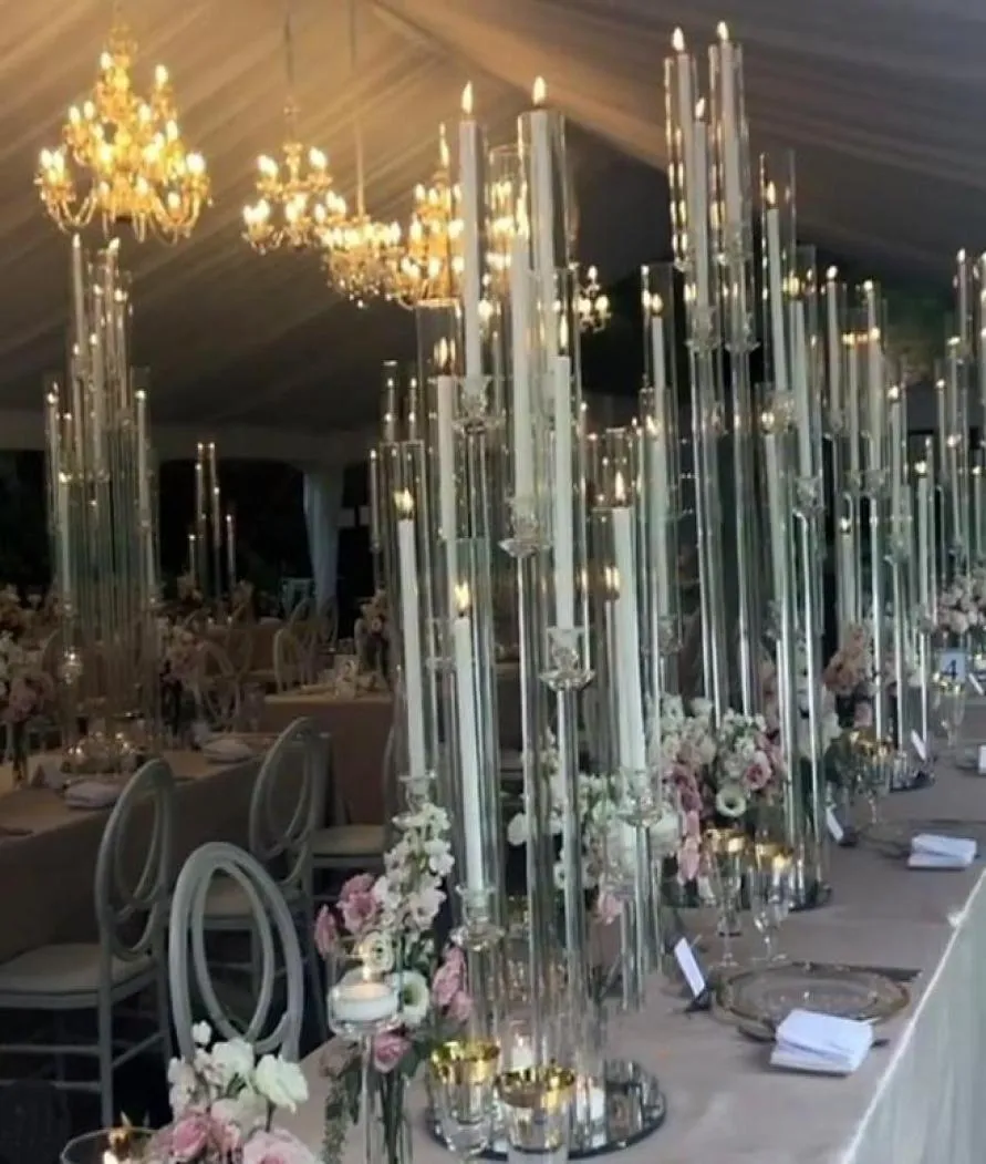 Castiçais altos candelabros titular acrílico cristal 81012 cabeças mesa de casamento centerpieces yudao907943567