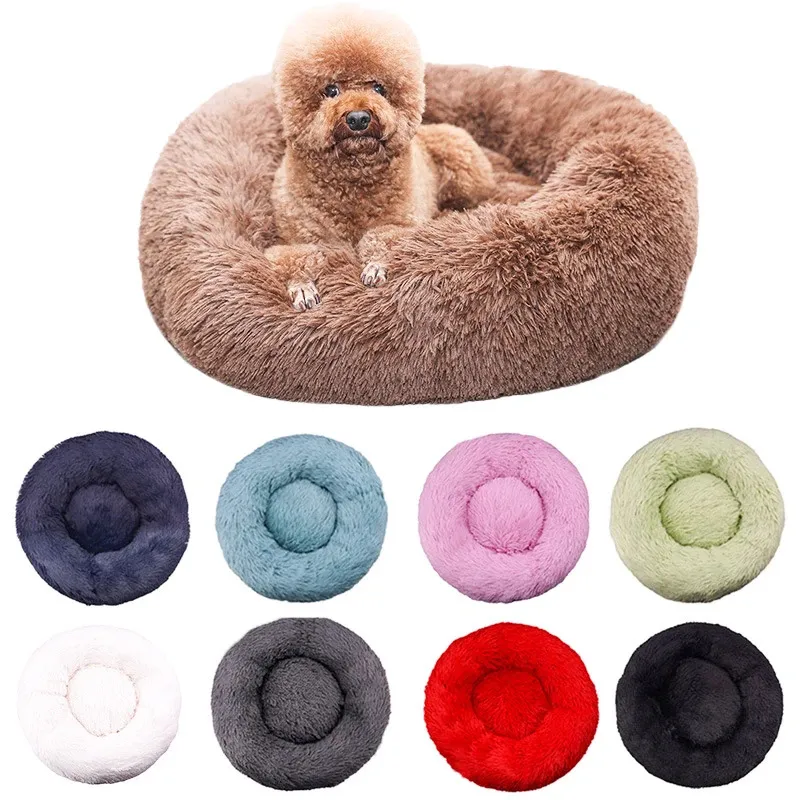 kennels pens Lit pour chien de compagnie confortable beignet rond chenil pour chien Ultra doux lavable chien et chat coussin lit hiver chaud niche pour chien goutte 231124