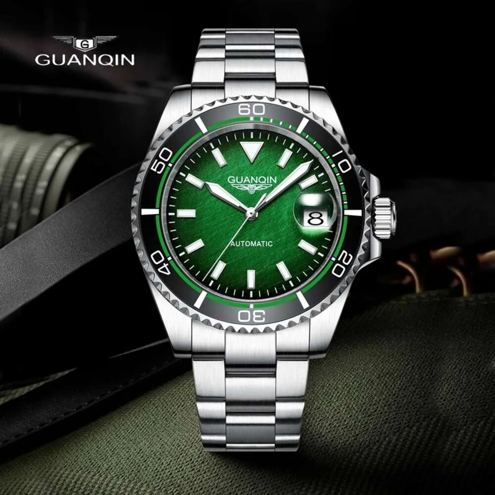 Guanqin-reloj deportivo automático para hombre, mecánico, Nh35a, de acero inoxidable, resistente al agua, luminoso, nuevo zafiro, 2023