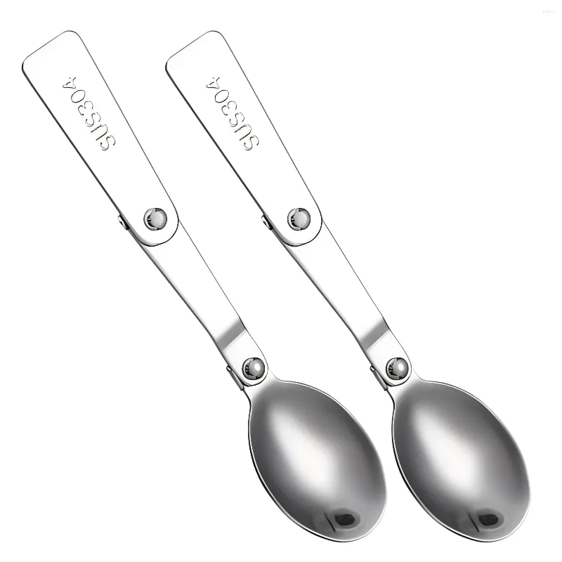 Conjuntos de louça 2 pcs utensílios de mesa piquenique substituição prática caminhadas servindo colher dobrável jar para acampamento ao ar livre cozinha inoxidável