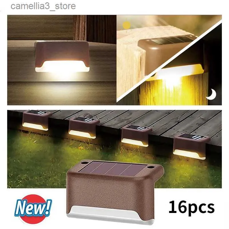 Gräsmattor Solar Deck Lights 4/8/16 PCS Outdoor Solar Step Light Wimt For Garden Staket Räcke Trappor Vattentät LED Solar Staket Lamp Q231125