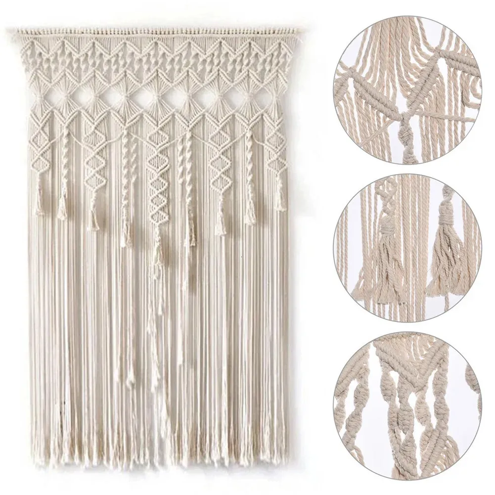 Tapestries Bohemian Macrame Curtain Tapestry Wall Hanging Macrame Woven Door Curtain Divider Hanging Dream Catcher for Bedroom Living Room 231124