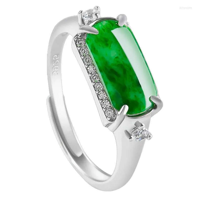 Cluster anneaux birmane jade natural vert jadéite bijoux vraie femme charme de mode sculptée émeraude 925 accessoires en argent réglable