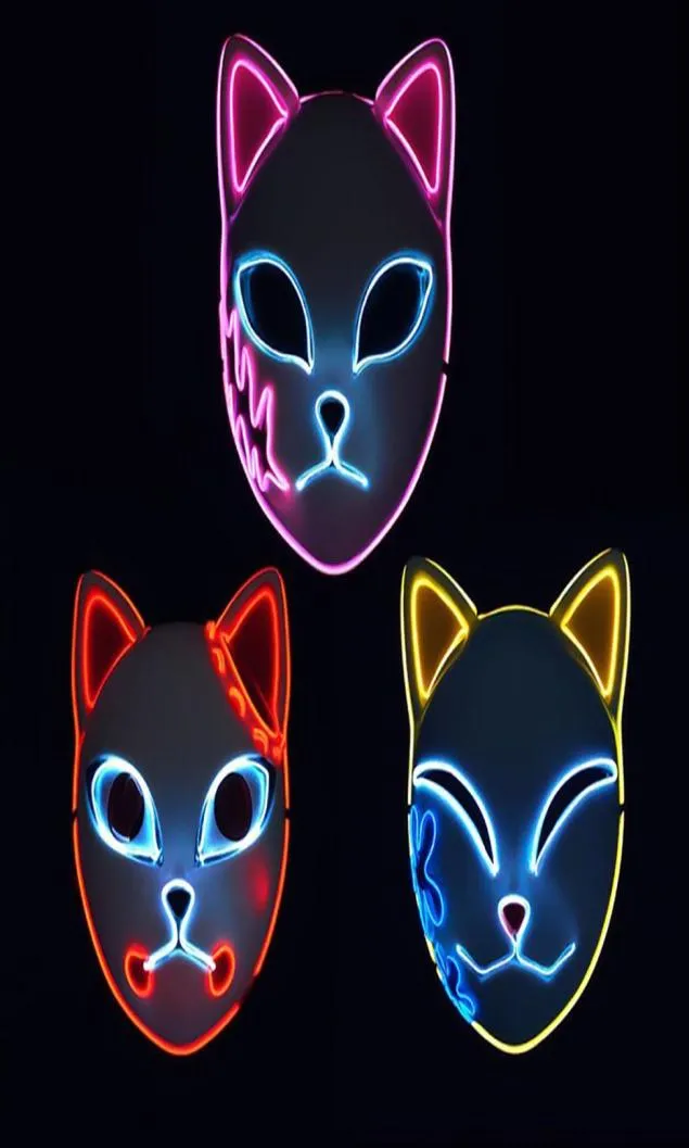 Máscara de raposa festa de halloween anime japonês cosplay traje led festival favor adereços rosto máscaras de luz dhla075818106
