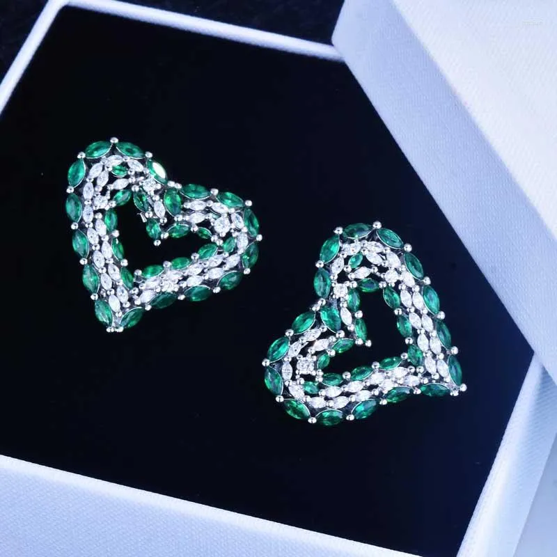 Kolczyki stadniste Oważni serce wkład Greenwhite cyrkon vintage luksusowy przeszytkowy biżuteria