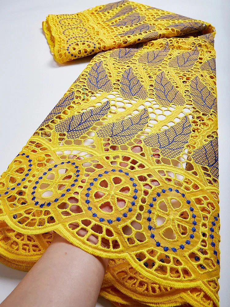 Tissu dentelle jaune dentelle de Voile suisse en suisse tissu de coton tissu de dentelle africaine tissu de dentelle de dubaï sec TY023 231124