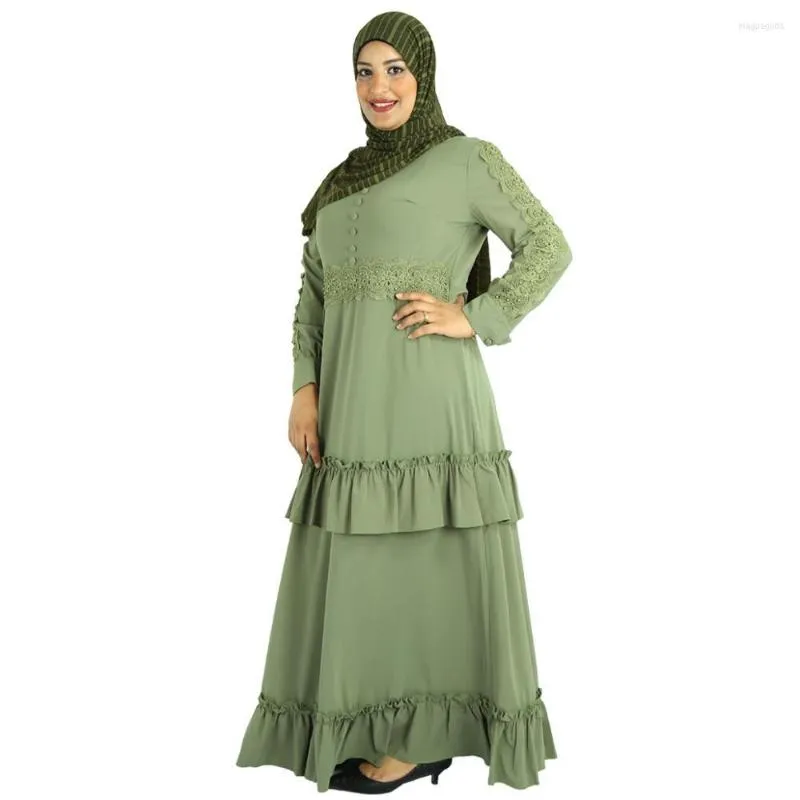 Roupas étnicas Grande tamanho mais recente Moda de moda verde Mulheres muçulmanas Abaya Vestidos