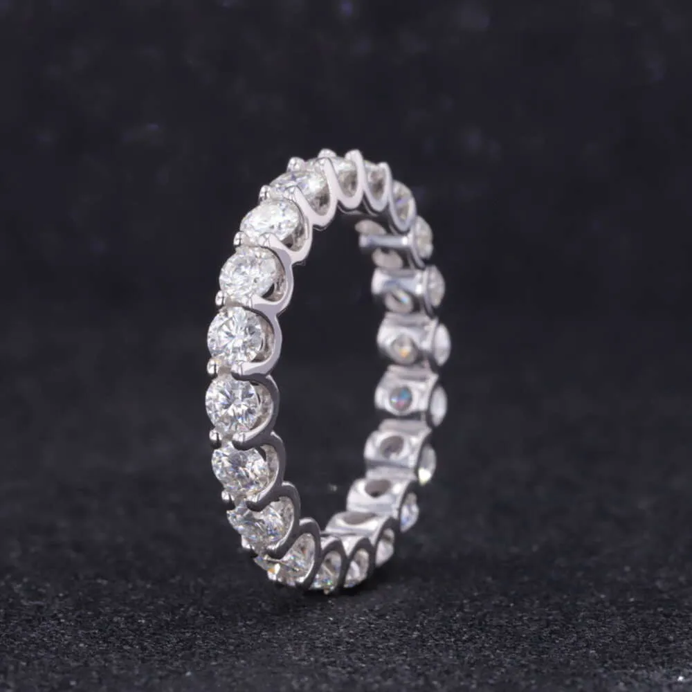 Starsgem jóias finas personalizadas anel de compromisso redondo moissanite 3mm eternidade banda completa 14k branco anéis de ouro puro para mulheres