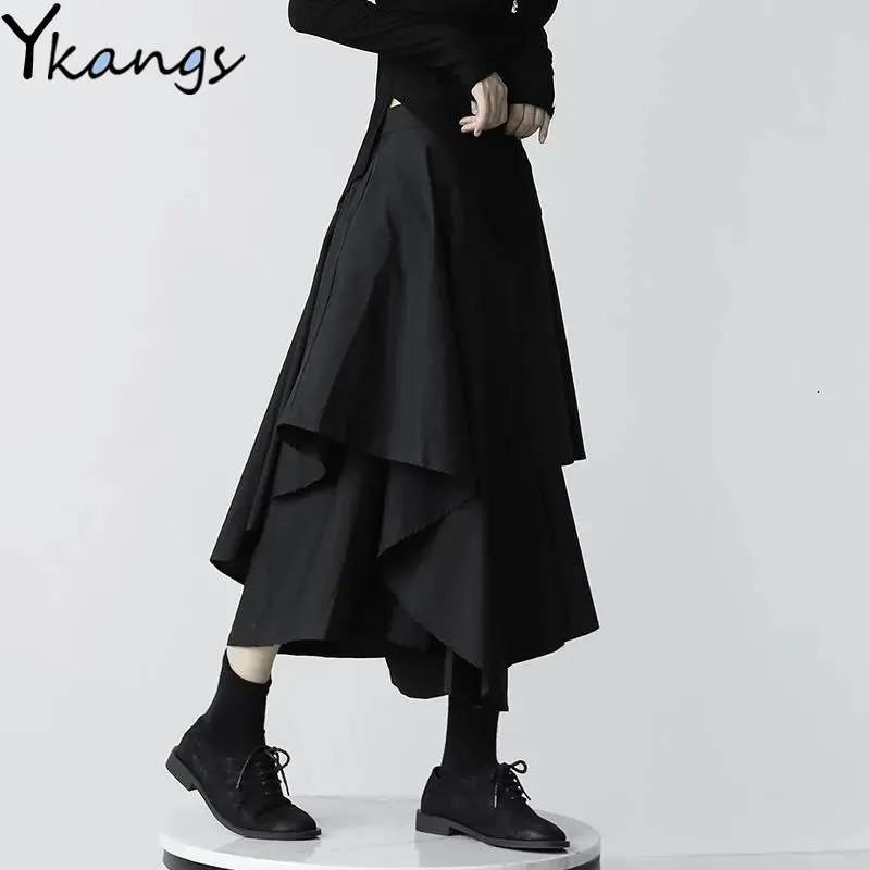 Kjolar japanska gotiska oregelbundna högmästar veckade kvinnor svart harajuku punk kargo sommar vintage kläder long saia 230424
