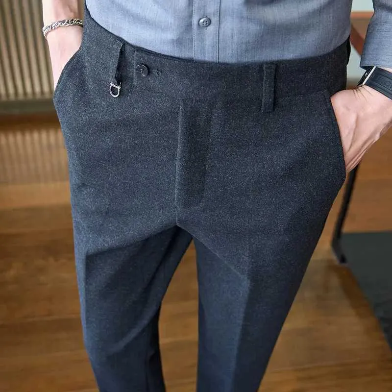 Men's Pants Dress Pants For Men High Quality Autumn Winter Thick Wool Men's Formal Trousers Full Length Business Casual Suit Pants Elastic zln231125