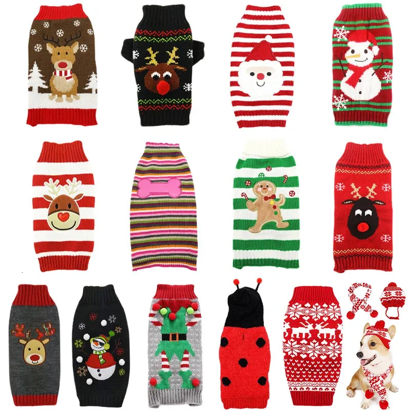 Köpek giyim Noel evcil sweater kedi köpek kazakları örme köpek kıyafetleri sıcak sonbahar kış Noel Noel kostüm küçük orta büyük köpek yelek 231124