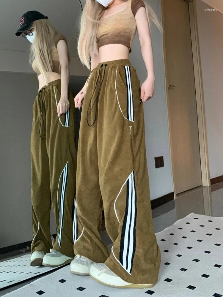 Pantalones de mujer Casual sueltos de cintura alta a rayas cordón todo fósforo Pantalones Primavera Verano Y2k Harajuku Vintage Pantalones de chándal mujeres 2023