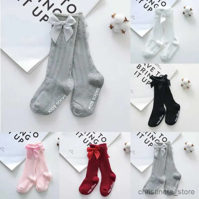 Kids Socks Baby Summer Clothing New Kids Toddlers Girls Big Bow Knee High Long Soft Cotton Lace Baby Socks Bowknot 100% Cotton Socks R231204