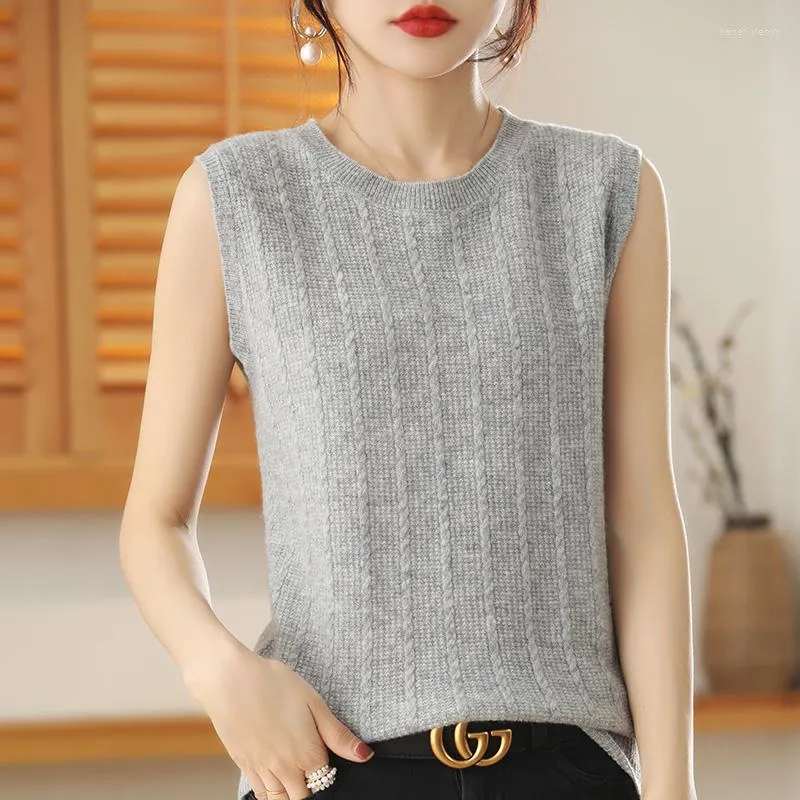 Women's T Shirts Sleeveless Spring Women Pullovers Real Wool Knitting Sweaters Female Woolen Knitwears Ladies Tops