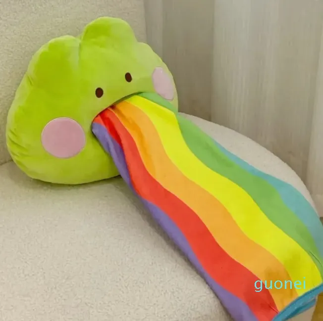 Filt grodformad bomullsmjuk fyllningskudde Rainbow Plush Inside Fun Cartoon Söta dekorationer Kuddar