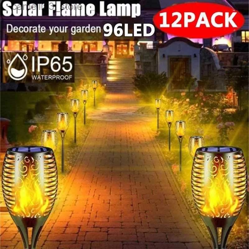 Lawn Lamps 1/2/4/6/8/10/12Pcs Solar Flame Torch Light Flickering Light Waterproof Garden Decoration Outdoor Lawn Path Yard Patio Floor Lamp Q231125