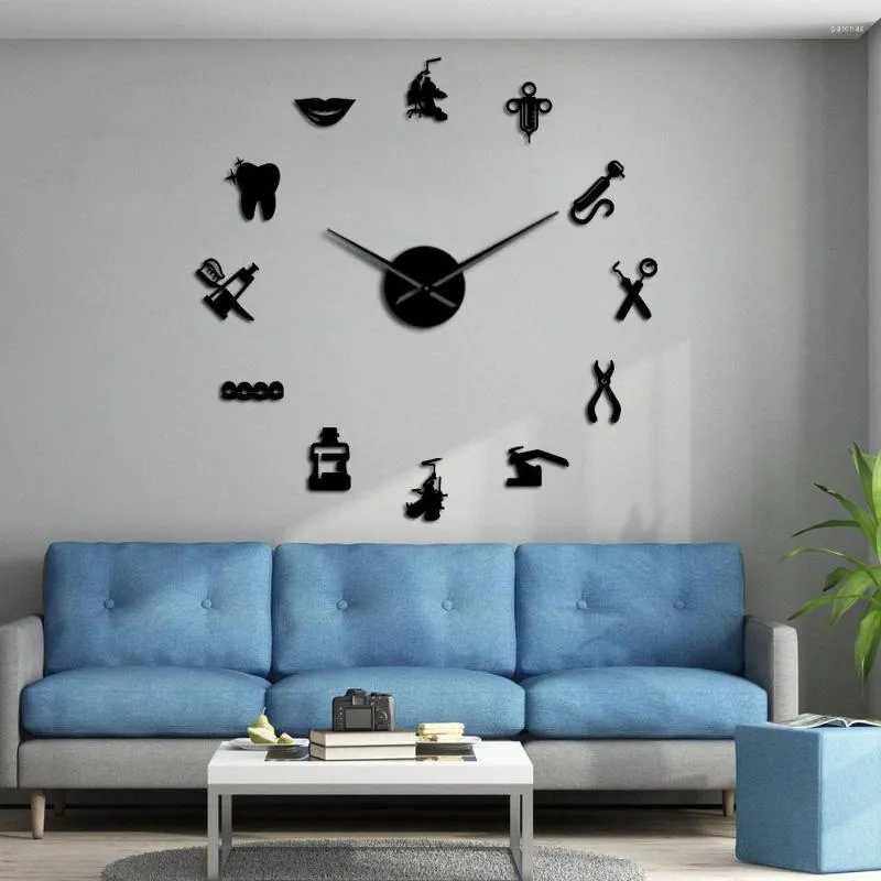 Horloges murales décoration de la maison acrylique miroir horloge mode créative dentiste salon bâton chambre décor