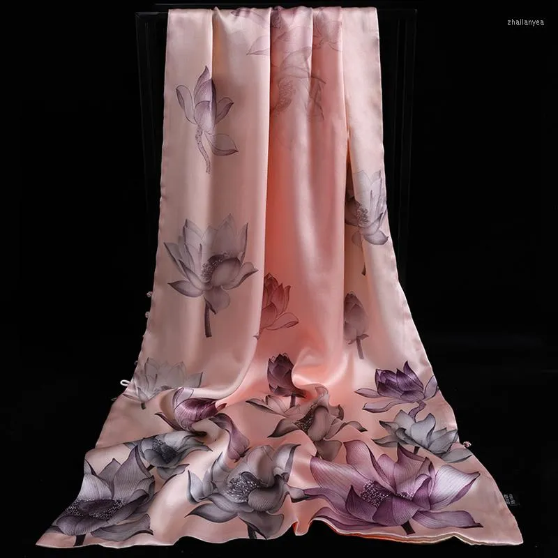 Scarves 16MM Silk Scarf Women Double-Sided Printed Double-Layer Spring Autumn Winter Long Shawl Gift 180-55cm