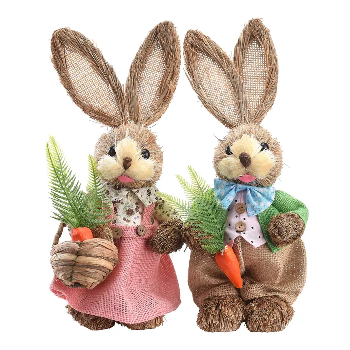 Other Event Party Supplies 2PCS Straw Rabbit Bunny Ornament Easter Party Decorations Holiday Home Garden Wedding Decor Crafts Po Props Gift 25/35cm 230425