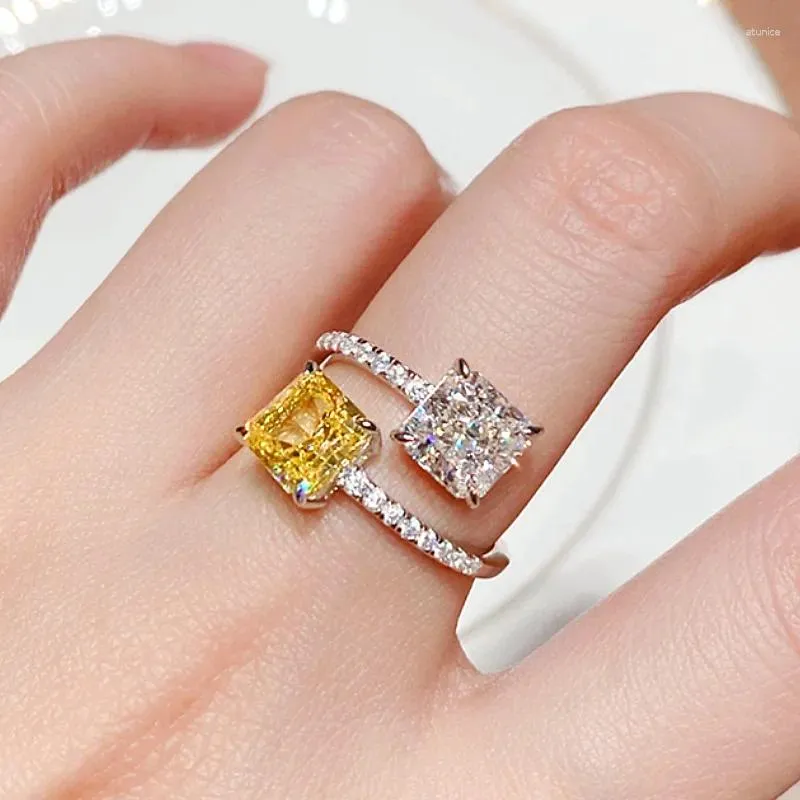 Eheringe DRlove Stil Verstellbarer Ring mit hellem Prinzessinnenquadrat CZ Weibliche Verlobungsfeier Zubehör Modedesign Schmuck Geschenk