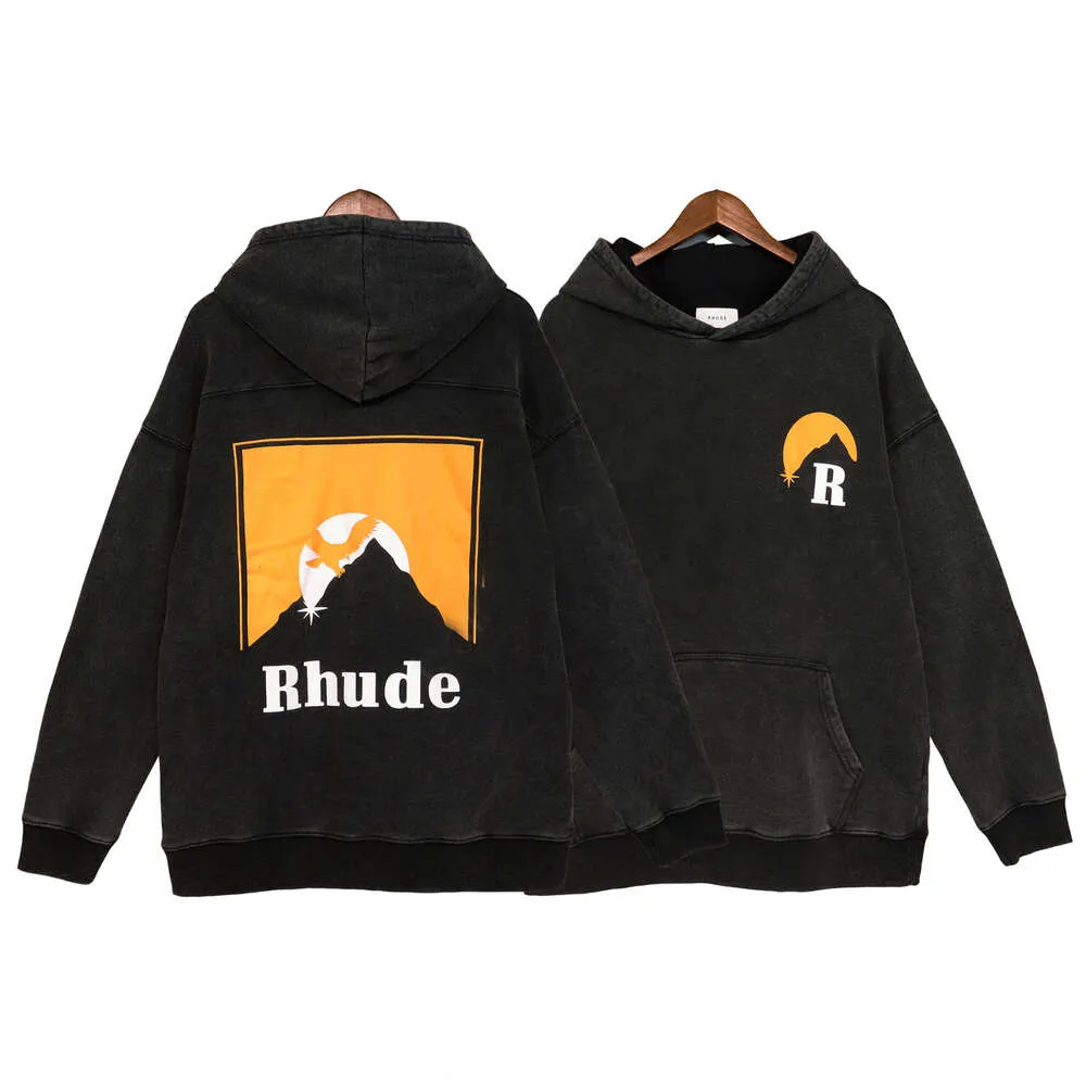 2023 Rhude Trend hoodie full zip cotton hoodie jacket hoodie Designer High street fashion brand letter embroidery hoodie loose towel cloth hoodie cardigan
