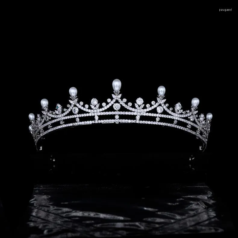 Klipy do włosów Pearl Zirkonia Tiaras and Crowns CZ Diandem cyrkon dla panny młodej